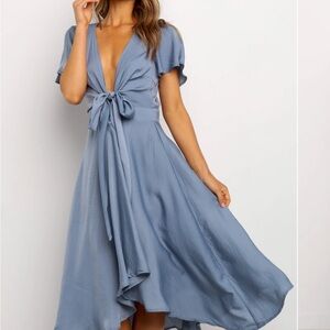 Petal + Pup Monrose blue asymmetrical dress withh butterfly sleeves